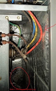 Mold in air handler may be significant if large areas are present in the system and moreso if more harmful genera/species are present (C) InspectApedia.com Solis
