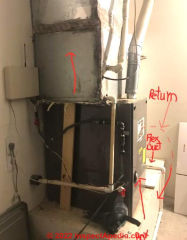 Upflow air handler system with leaks and dirt (C) InspectApedia.com GadgetGirl