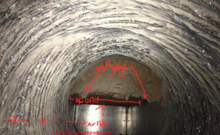 Upflow air handler system with leaks and dirt (C) InspectApedia.com GadgetGirl