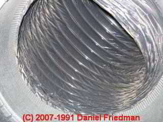 Photo of  a normal, clean flex duct interior (C) InspectApedia.com