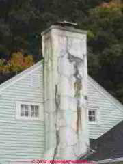 Cracking spalling chimney exterior © Daniel Friedman at InspectApedia.com