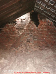 Collapsing brick chimney in council house is unsafe (C) InspectApedia.com Aspinall
