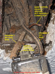 Photo of 1950s electrical wiring with cloth and rubber insulation (C) InspectApedia.com Nick