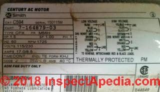 Motor data tag for an AO Smith electric motor (C) InspectApedia.com
