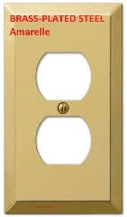 Brass plated steel receptacle cover - Amarelle (C) Daniel Friedman at InspectApedia.com