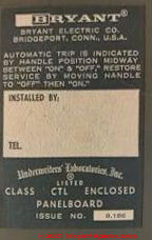 Brant Electric Co. Electrical panel label (C) InspectApedia.com Mary