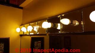 Bulb type demonstration in a bathroom luminaire light fixture (C) Daniel Friedman at InspectApedia.com