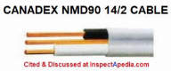 Modern Canadex NMD90 plastic insulated electrical wire cited & discussed at InspectApedia.com