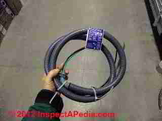Flexible electrical conduit pre-wired whip for outdoor use © D Friedman at InspectApedia.com 