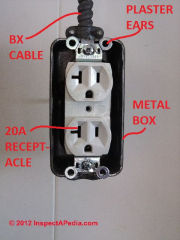 20 Amp electrical outlet © D Friedman at InspectApedia.com 