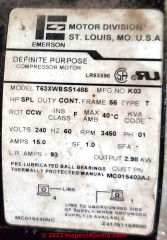Emerson LR63596 / Model No. T63XWBSS1486 Electric Motor Capacitor Selection (C) InspectApedia.com RonB