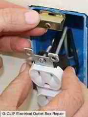 G-Clip repair for stripped or broken-off screw receiver in plastic (and maybe metal) electrical boxes: contact www.g-clip.us