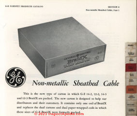 GE BraidX fabric sheathed NMC wire from 1939 - cited & discussed at InspectApedia.com