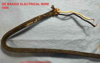 General Electric BraidX fabric and plastic insulated electrical wire ina 1955 Montreal home (C) InspectApedia.com Errore