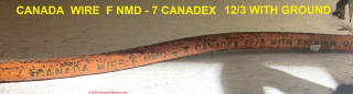 CANADA CANADEX orange fabric 12/3 fabric insulated wire in a 1912 Canadian home (C) InspectApedia.com BBG
