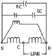 2-wire Hookup of Hard Start Kit with Permanent Split Capacitor (PSC) type compressors for Capacitor Start Induction Run (CSIR) type compressors - from SUPCO, at InspectApedia.com cited in detail in this document