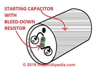 Starting capacity with a 15K ohm [15K Ω 2W], 2 Watt Resistor (C) InspectApedia.com