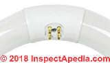 T9 circular fluorescent bulb base connector 4 pin at InspectApedia.com