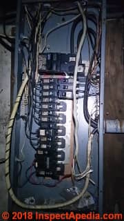 Westinghouse panel Challenger circuit breakers corrosion & heat damage field failure report (C) InspectApedia.com MR