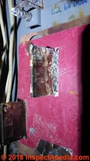Westinghouse panel Challenger circuit breakers corrosion & heat damage field failure report (C) InspectApedia.com MR
