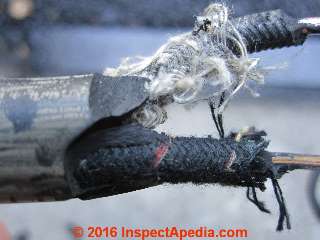 Rubber insulated conductors in an older fabric-jacketed electrical wire (C) Daniel Friedman