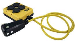 Yellow Jacket 2516 14/3 Portable GFCI Protected 4-outlet extension cord - sold at electrical suppliers and online such as by Amazon - here shown at InspectApedia.com