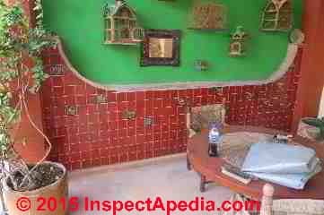 Ceramic tile installed on a masonry wall © D Friedman at InspectApedia.com 