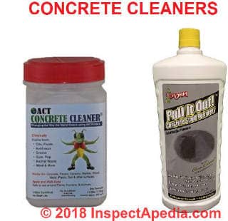 Concrete cleaners and degreasers may remove concrete stains (C) Inspectapedia.com