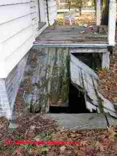 Photograph of - simple errors like this missing downspout elbow and extension can lead to a flooded basement 