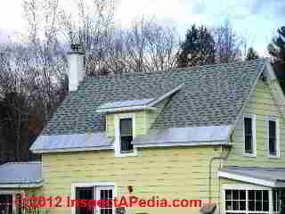 Roof eaves treatment to avoid gutter problems © D Friedman at InspectApedia.com 