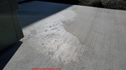 Plastic cover stains on new concrete (C) InspectApedia.com Jeff