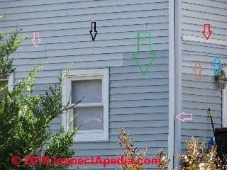 Horrible vinyl siding job in New York - many defects cataloged (C) InspectApedia.com Daniel Friedman