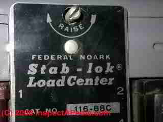 Federal NoArk Stab-Lok panel indicator (C) Daniel Friedman InspectApedia.com