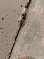 Asbestos suspect perforated ceiling tile (C) InspectApedia.com Sue