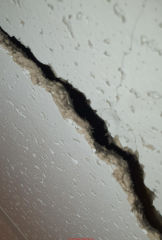 Damagbed ceilign tile from 1989 not likely to contain asbestos (C) InspectApedia.com Parker D