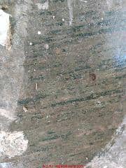 Antique sheet flooring may contain asbestos (C) InspectApedia.com Domanie