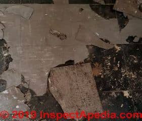 Asbestos found in UK floor tile 1973 (C) InspectApedia.com CW