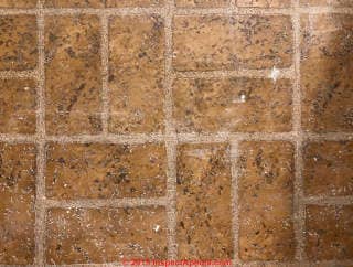 Red brick 12x12 vinyl tile NO asbestos (C) InspectApedia.com Ed