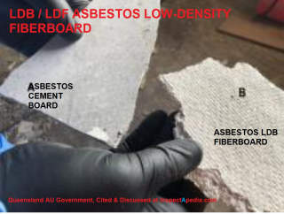 LDB LDF Low Density Asbestos Board or Fiberboard Queensland Australia cited & discussed at InspectApedia.com