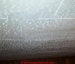 Asbestos-suspect ceiling 1950s (C) InspectApedia.com Patricia