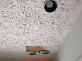 Asbestos suspect ceiling tiles (C) InspectApedia.com Anne Roberts