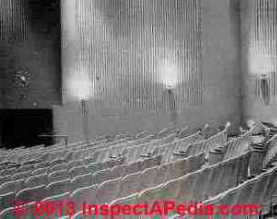 Asbestos cement corrugated decorative wallboards in a theater - Rosato (C) InspectApedia