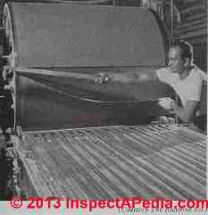 Wet sheet of asbestos cement cut from the accumulator - Hatschek macine - Rosato (C) InspectApedia
