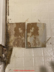 Asbestos suspect sheet flooring in a 1977 home (C) InspectApedia.com Jason
