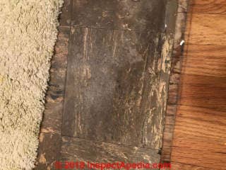 Dark asphalt asbestos floor tile (C) Inspectapedia.com Jeremy