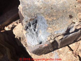 Blue in brick mortar - asbestos? (C) InspectApedia.com