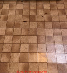 brown block pattern sheet flooring (C) InspectApedia.com Anon