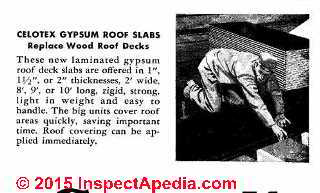 Celotex gypsum roof panels (C) InspectAPedia 1943 op cit