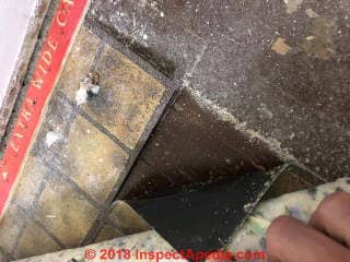Asbestos suspect flooring 1946 house (C) InspectApedia.com Curtis