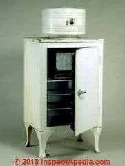 GE Monitor-Top type refrigerator from 1927, from the Victoria Australia museum collection. at InspectApedia.com